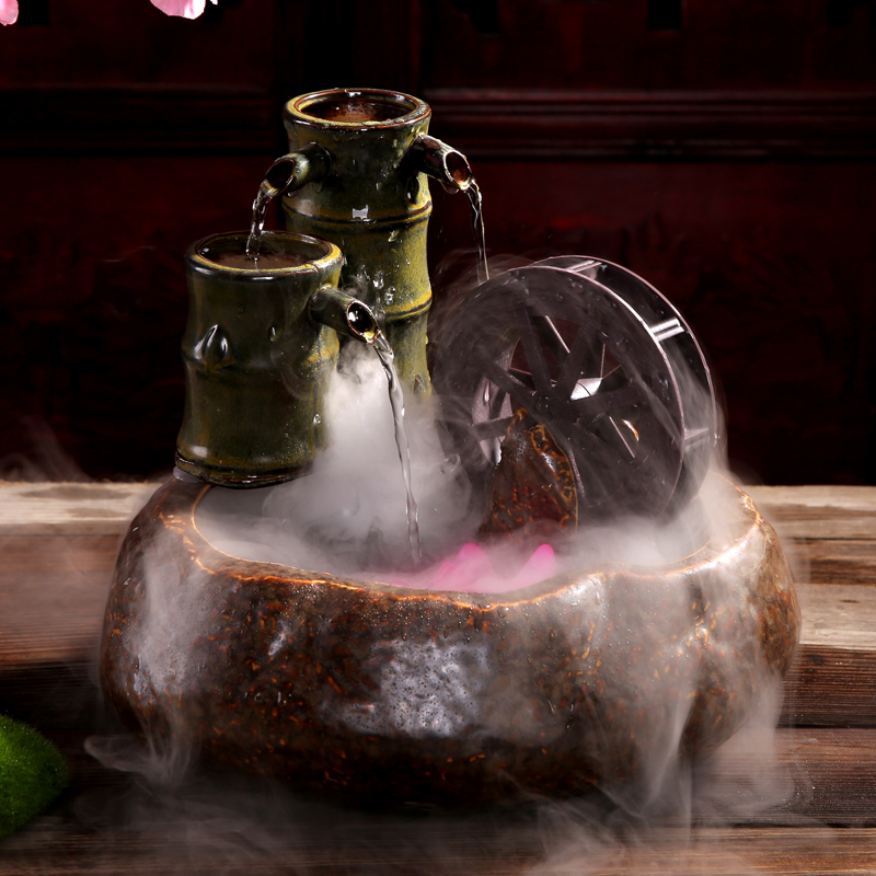 陶瓷客厅招财风水轮流水摆件客厅家用假山喷泉鱼缸盆景加湿器水景