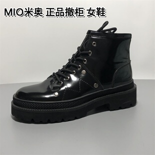 MIO撤柜断码 黑色系带短靴机车靴真皮靴子 英伦风厚底马丁靴女冬季