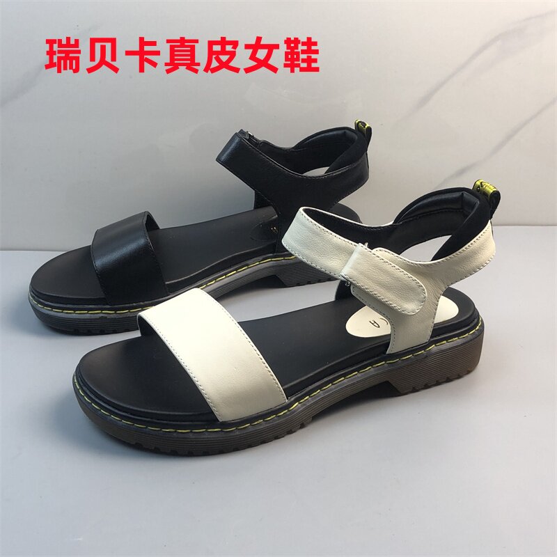 REBACCA/瑞贝卡正品女鞋断码夏季低跟牛皮百搭魔术贴沙滩休闲凉鞋
