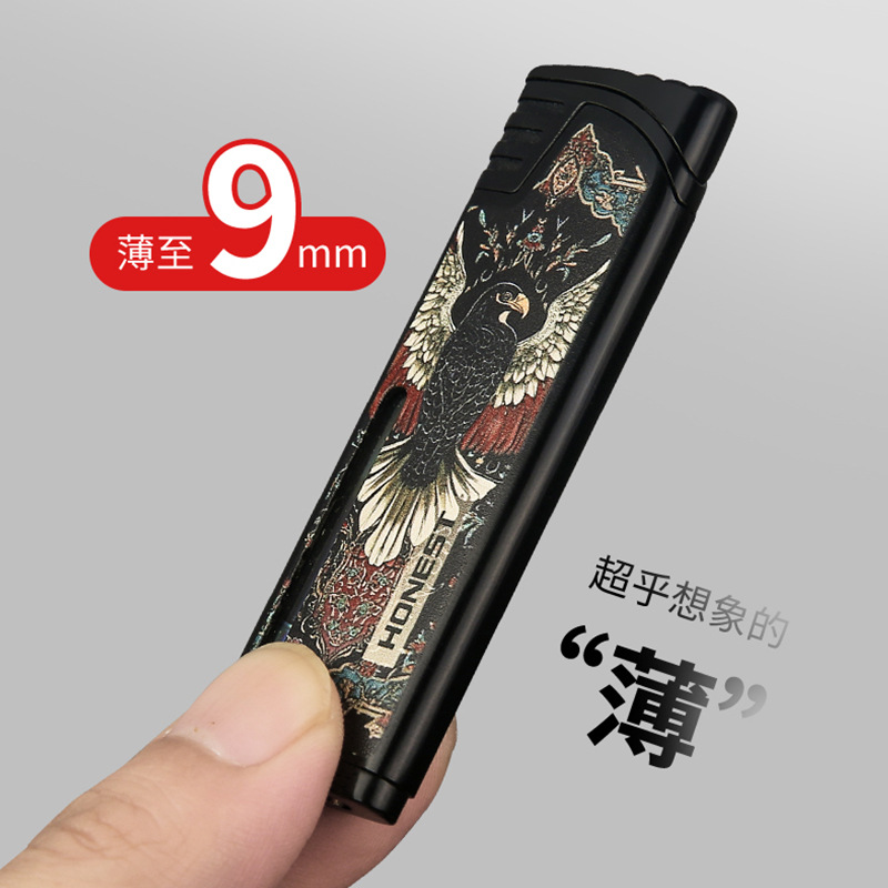 百诚银灵2号个性超薄防风火焰充气蓝焰打火机送礼高品质爆款批发