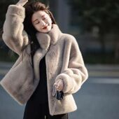 百搭 短款 环保水貂立领保暖毛毛外套宽松显瘦冬季 加厚皮草秋冬新款