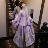 汉坊华原创汉服女梦幻海明制重工织金对襟短袄马甲仿妆花马面裙