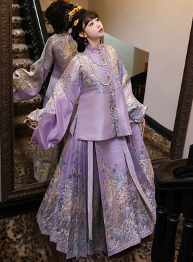 汉坊华原创汉服女梦幻海明制重工织金对襟短袄马甲仿妆花马面裙