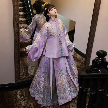 汉坊华原创汉服女梦幻海明制重工织金对襟短袄马甲仿妆花马面裙