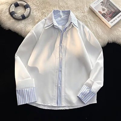 2024字母长袖衬衫日系港风ins宽松衬衣男生夏季潮流百搭休闲外套