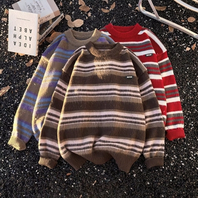 2024秋冬新款开衫毛衣美式复古休闲慵懒风V领针织衫男纯色外套