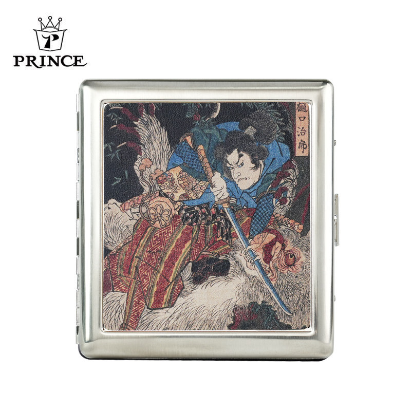 日本王子PRINCE日式武士鲤鱼便携香烟盒保护夹子真皮精致送男士