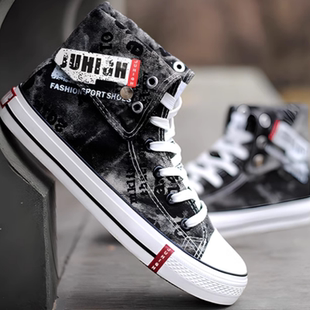 高帮男士帆布鞋男鞋休闲鞋翻折两穿潮流板鞋高邦鞋平底百搭潮鞋男