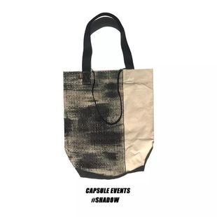 CAPSULE 手工刷染小众设计单肩黑白哲学帆布包 EVENTS胶囊事件