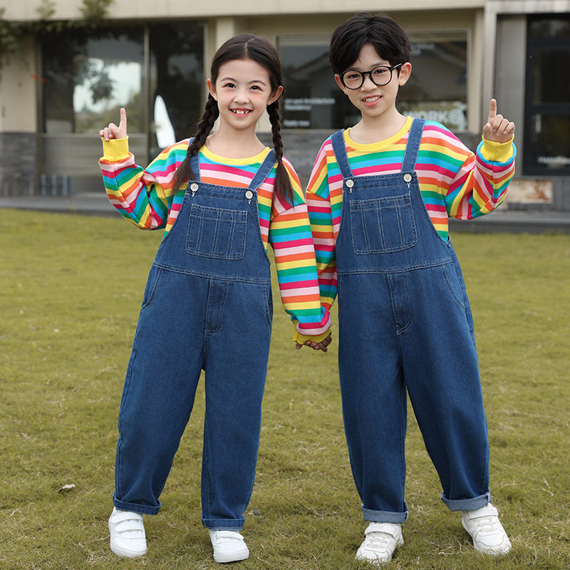 元旦彩虹条卫衣套装班服儿童啦啦队表演出服男女童牛仔背带裤秋冬,童装/婴儿装/亲子装,儿童演出服,淘宝优惠券,粉丝福利购,淘宝优惠卷