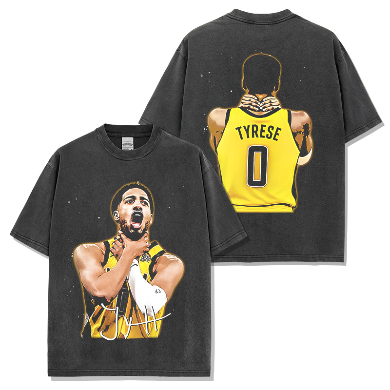 哈利伯顿Haliburton美式球星T恤街头潮牌复古水洗双面印花短袖