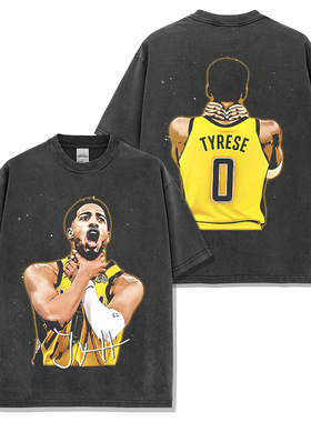 哈利伯顿Haliburton美式球星T恤街头潮牌复古水洗双面印花短袖