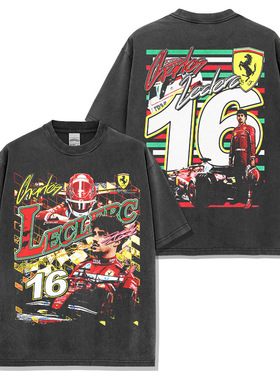 夏尔·勒克莱尔Charles Leclerc F1赛车美式复古水洗双面印花短袖