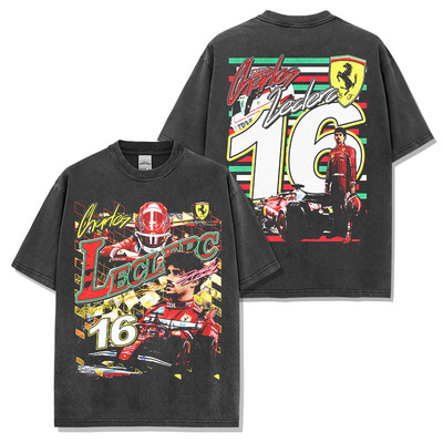 勒克莱尔F1赛车手美式宽松短袖潮