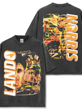 兰多·诺里斯Lando Norris F1赛车美式T恤复古水洗双面印花短袖