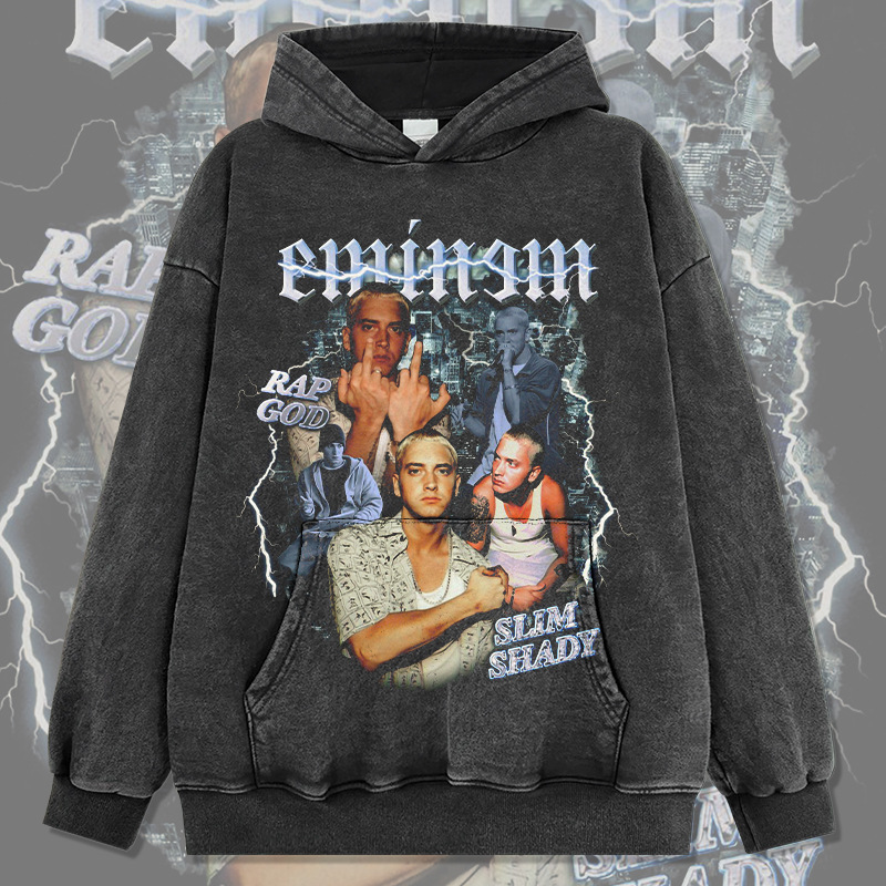 埃米纳姆美式复古水洗连帽卫衣潮