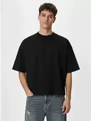 Boxy Fit Men's Heavyweight Cotton Cropped T-Shirt with Small Collar, Cleanfit Vintage Washed Style