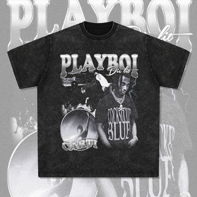 美式嘻哈说唱复古印花水洗短袖潮