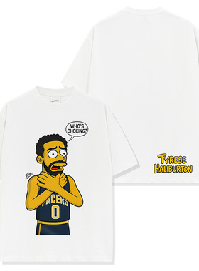 哈利伯顿Haliburton美式球星T恤街头潮牌复古双面印花宽松短袖