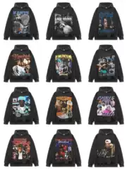 Travis Scott Eminem Xxx Kanye West Chris Brown American Hip-Hop Washed Loose Hoodie