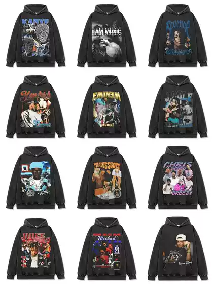 Travis Scott Eminem Xxx Kanye West Chris Brown American Hip-Hop Washed Loose Hoodie