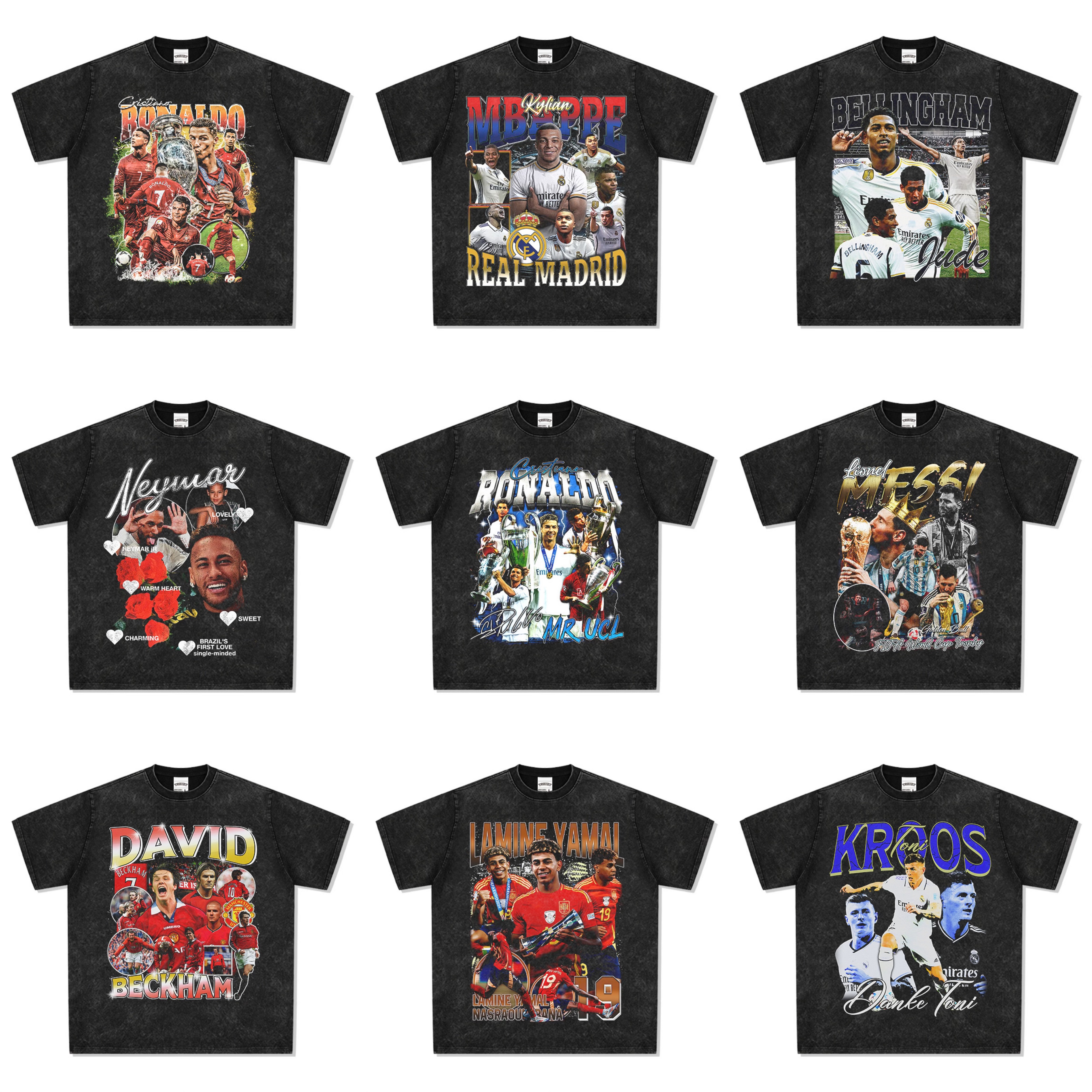 C罗梅西姆巴佩美式复古水洗短袖