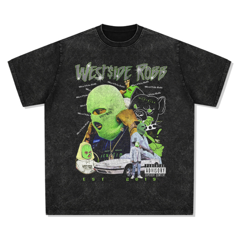 Robb嘻哈说唱复古印花水洗短袖潮