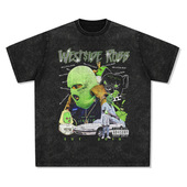 欧美嘻哈说唱Robb美式 T恤街头潮牌复古印花做旧水洗重磅圆领短袖