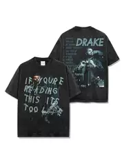 Drake Hip-Hop Rap American T-Shirt Street Retro Distressed Washed Double-Sided Printing Loose Short Sleeves