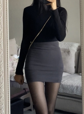 enen包臀裙弹力修身灰色短裙纯欲性感辣妹高腰紧身半身裙女小个子