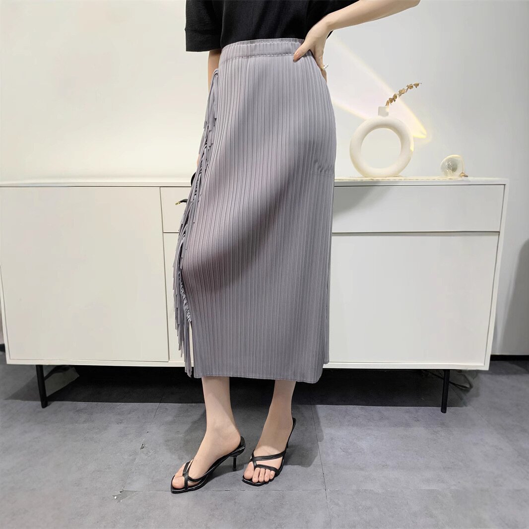 2025春夏新品褶皱半身裙女拼接流苏百褶裙子高腰百搭显瘦东南亚
