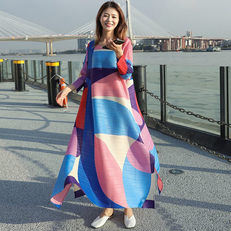 气质大码三宅褶皱2026夏季欧美气质遮肚显瘦超仙飘逸裙子女中长款