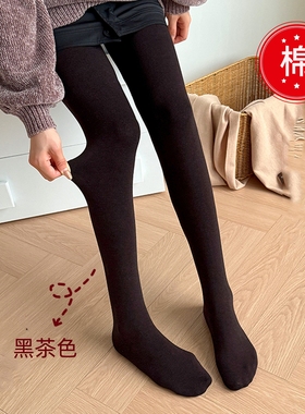 平纹摩咖色加绒连裤袜女士大码秋冬加厚保暖打底袜显瘦咖啡棕色棉