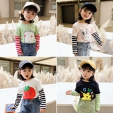 Весенняя футболка, хлопковый детский весенний демисезонный лонгслив для девочек, в западном стиле, детская одежда