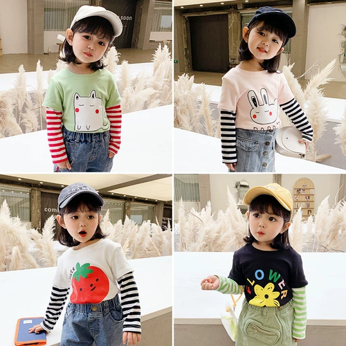 Весенняя футболка, хлопковый детский весенний демисезонный лонгслив для девочек, в западном стиле, детская одежда