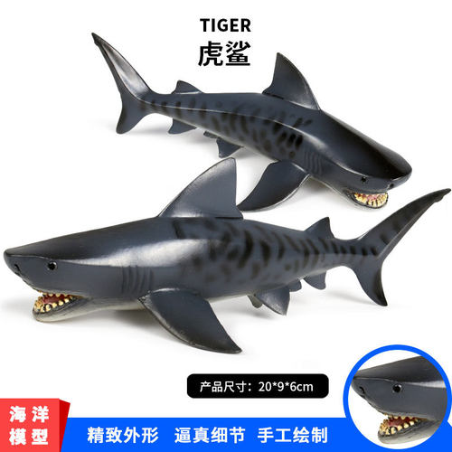 儿童认知仿真海洋生物动物塑胶玩具模型实心虎鲨模型玩具手办摆件