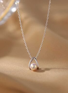 S999足银珍珠项链女生轻奢气质2024新款颈链高级感纯银吊坠锁骨链