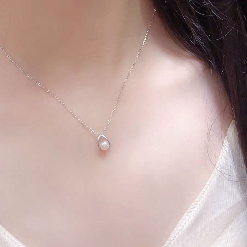 蒂奇足银999简约小众天然淡水珍珠项链轻奢V字水滴形锁骨链饰品女
