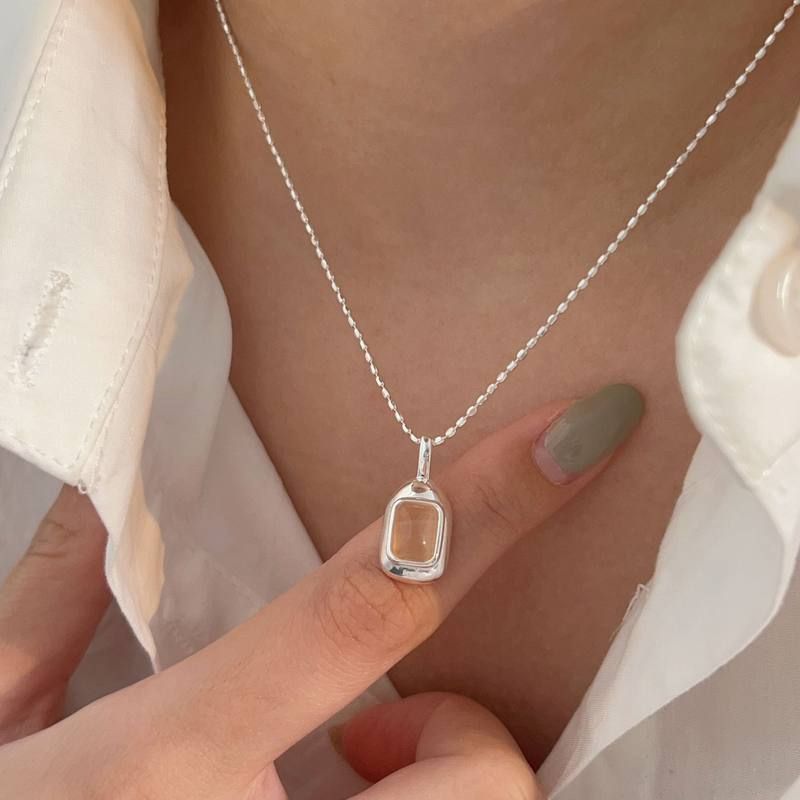 持恒925纯银小米珠方扣项链女韩国ins潮网红风轻奢百搭小众锁骨链