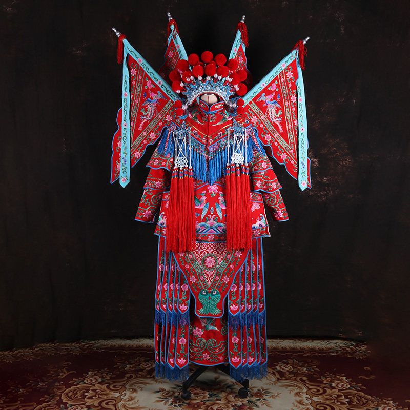 红色京剧女将大靠穆桂英戏服