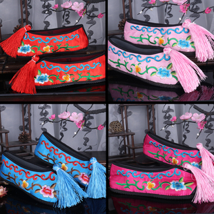 戏鞋 戏曲彩鞋平底绣花鞋儿童古装鞋女绣花鞋越剧京花旦鞋小姐鞋