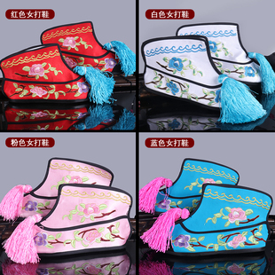 戏剧戏曲古风鞋子 京剧越剧女平底绣花彩快 武旦靴 战靴 女打彩鞋