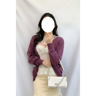 亚克力扣螺纹针织开衫 vintage古着迪 简约百搭全羊毛葡萄紫基础款