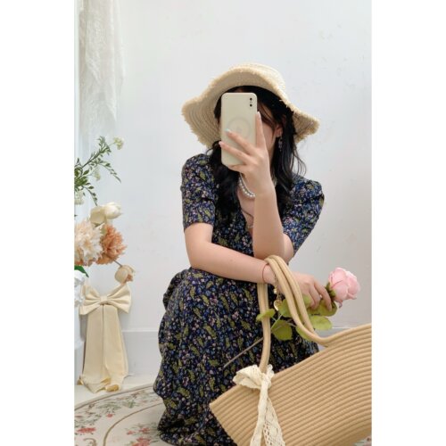 日产森系田园风全真丝碎花连衣裙