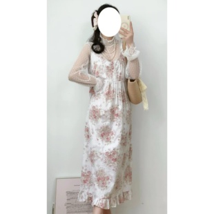 甜美可爱LAURAASHLEY劳拉碎花白底红花蕾丝边vintage古着连衣裙女