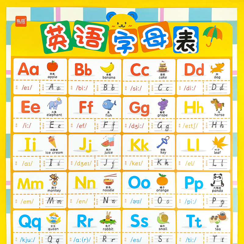 儿童启蒙小学生英语26个字母表大小写标准书写挂图墙贴纸教具 玩具/童车/益智/积木/模型 玩具挂图/认知卡 原图主图