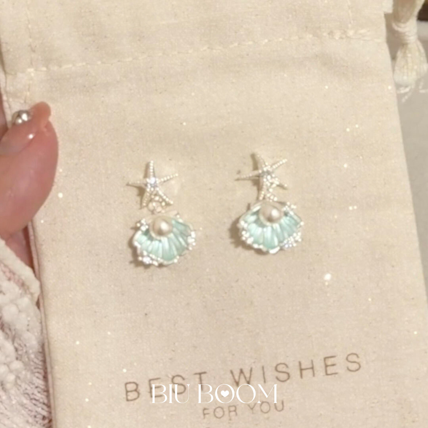 甜梦海洋」海边蓝色贝壳珍珠925银耳环女精致高级感小众漂亮耳钉