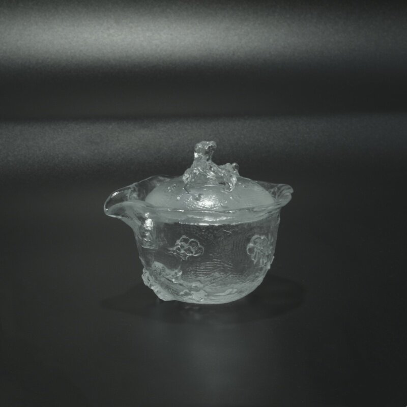 古法脱蜡法琉璃梅花浮雕盖碗手抓泡茶碗透明公道杯品杯功夫茶具图片