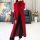 过膝 两面穿休闲风衣长款 三宅褶皱红色外套女2025春夏新款 宽松大码