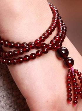 天然酒红色女人石毛衣链